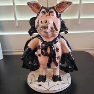 Blue Sky Clayworks Dracula Pig tealight holder Halloween Goth Vampire